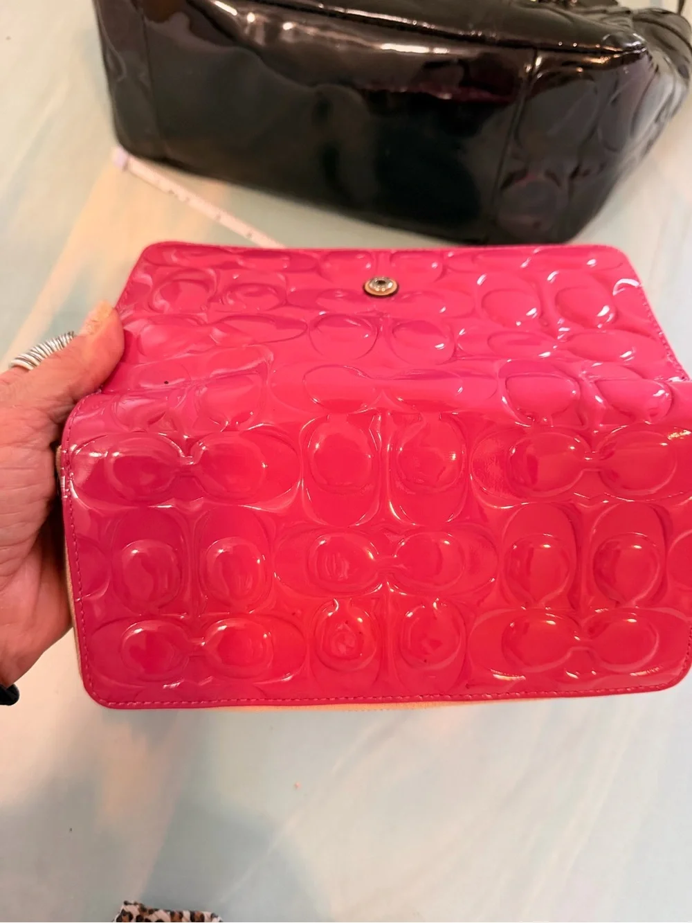 Coach Patent Leather Tote Bag with Pink Wallet